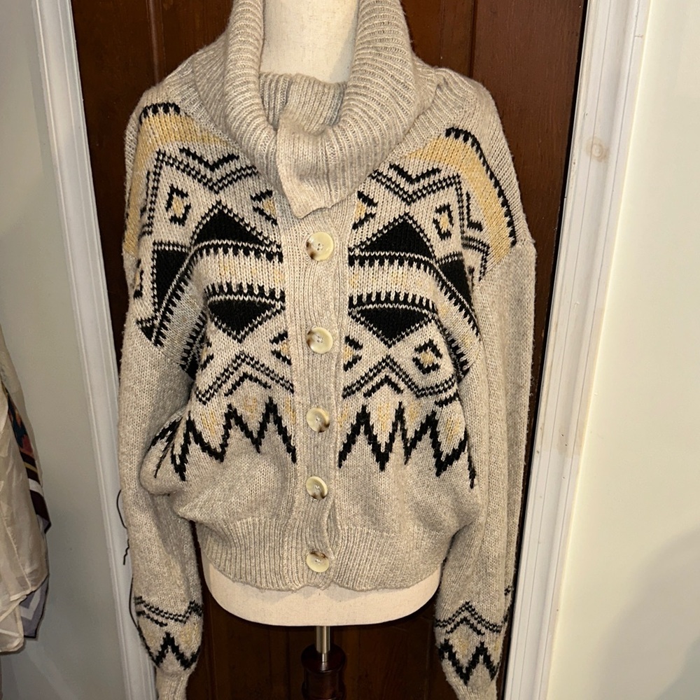 Who What Wear Beige and Black Cowl Neck Sweater